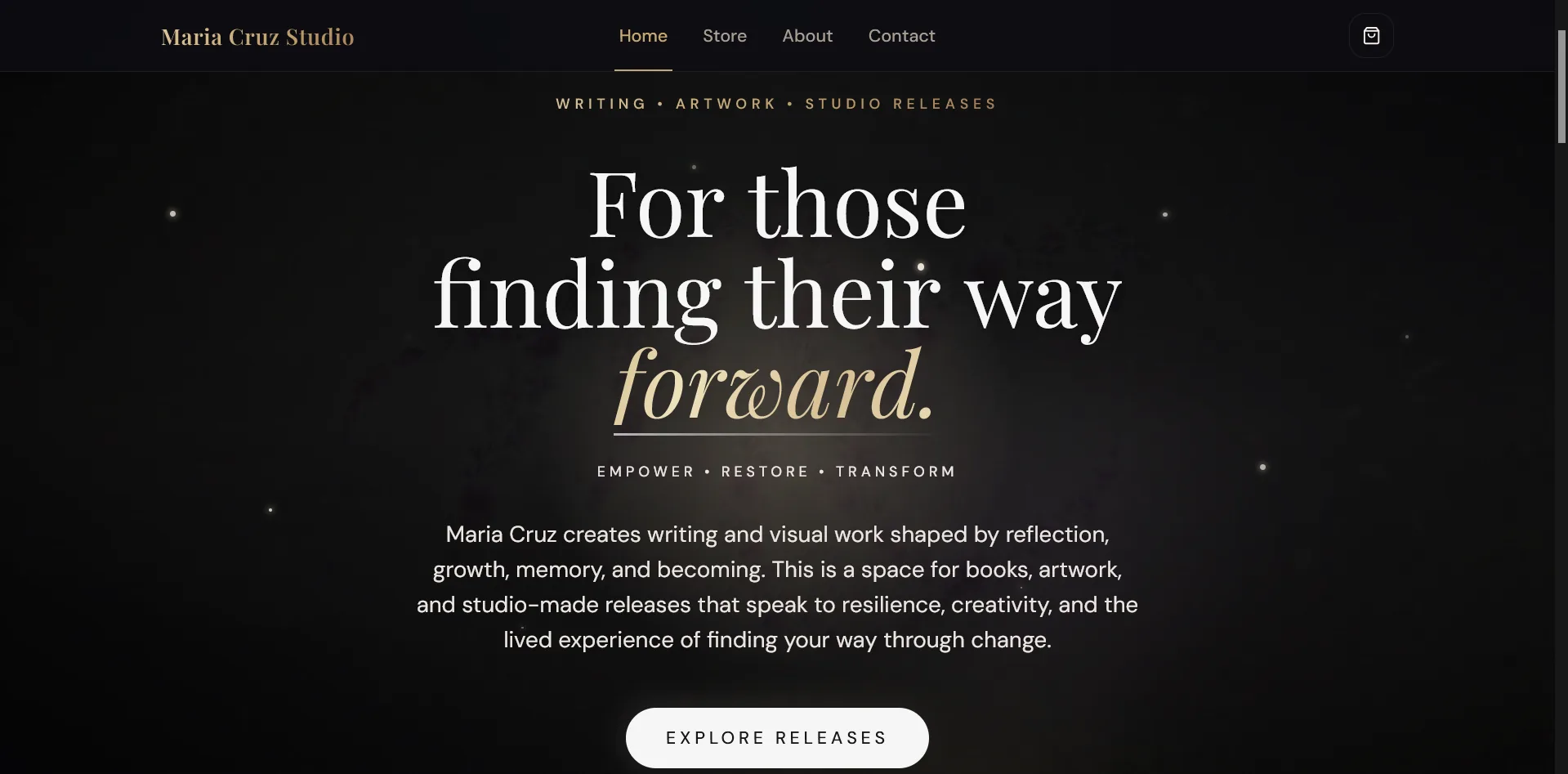 Maria Cruz Studio homepage, the public site of the build